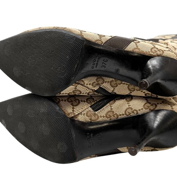 GUCCI Vintage GG Monogram Long Boots #36-37 Heels Zip Beige Brown [104064] - Picture 11 of 12